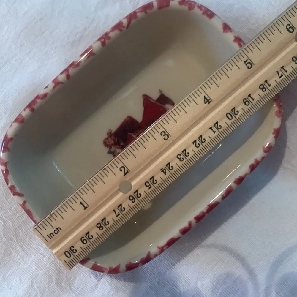 Christmas Dish Vintage Workshops of Gerald Henn Pottery Pink Spongeware Holiday